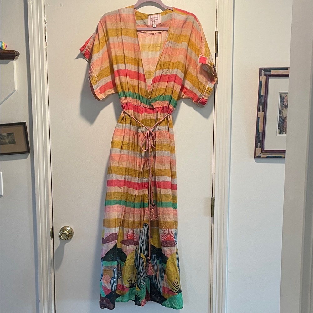 Scotch & Soda Multicolor Striped Maxi Dress with Cactus Border Beach Coverup